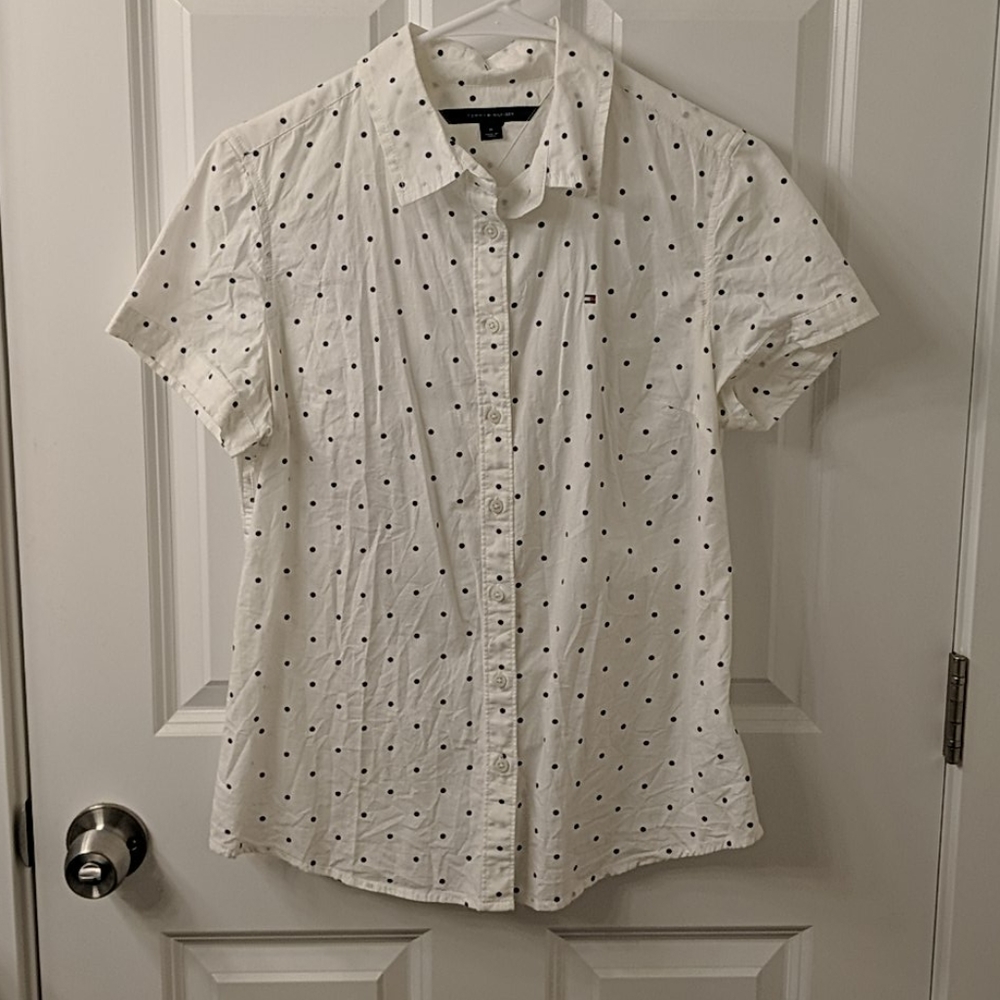 Tommy Hilfinger button up collared top, polka dots